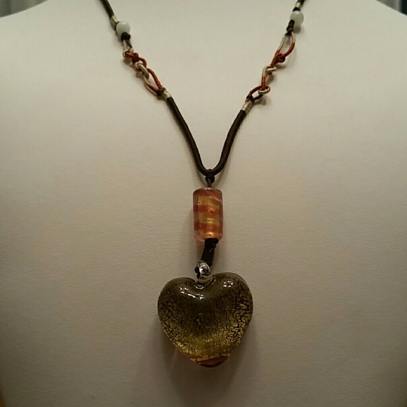 Heart Lampwork Glass Art Pendant Necklace - Picture 2 of 3