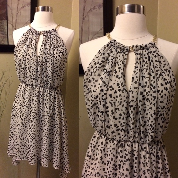 ❌SOLD❌White Leopard Chiffon Hi-low Dress