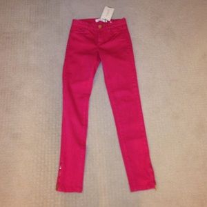 Hot pink Zara skinny jeans with gold ankle zipper