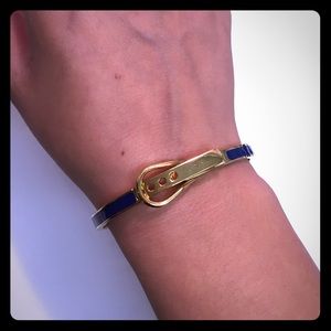 Gold and blue belt buckle bracelet
