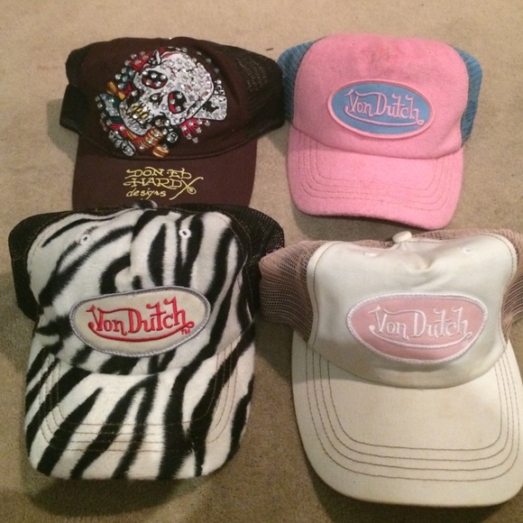 LOT of 4  Von Dutch  Ed hardy hats