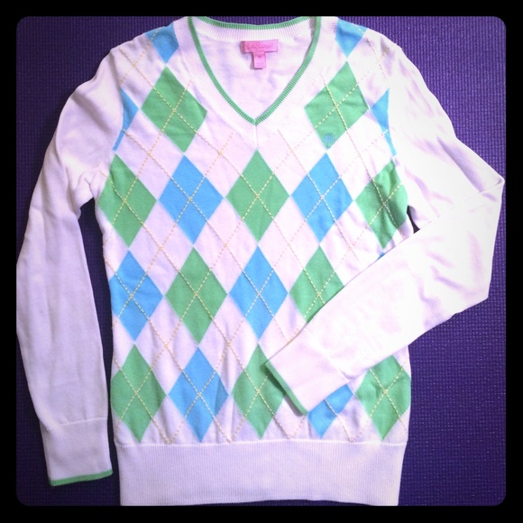 Lilly Pulitzer argyle summer sweater, white, XS