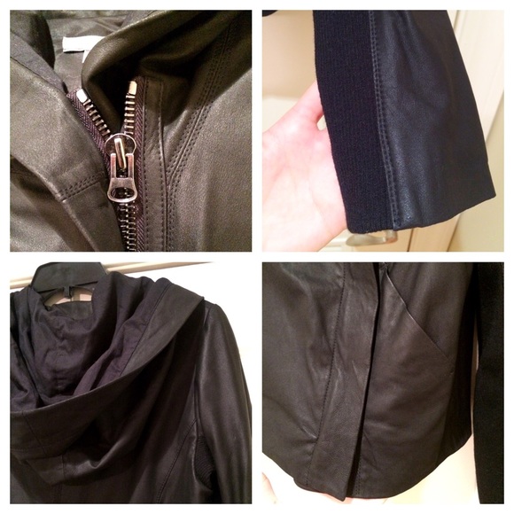* SOLD*HP NWOT Vince Black Leather Hooded Jacket - Picture 4 of 4