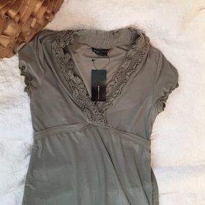 BCBG green ruffle trim dress