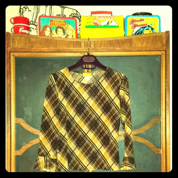 FINAL SALE $10! Vintage brown & gold lurex top