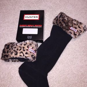Hunter Fleece Leopard Cuff Welly Socks