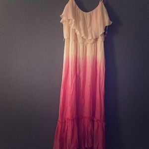 Yellow and pink two toned ruffled maxi dress