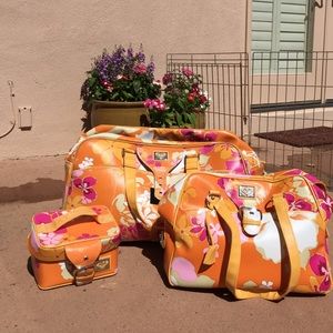 Three Piece Roxy Orange Floral Luggage Set