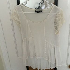 White Peplum Lace Cap Sleeve Top