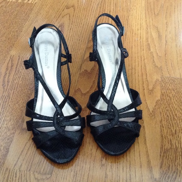 Black Faux Lizard Sandal Heels