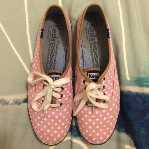 Keds pink polka dot canvas shoes
