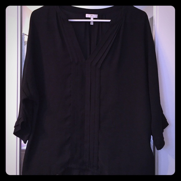 Joie Black Silk 3/4 Sleeve V-Neck Blouse
