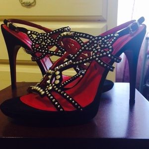 Cesare Paciotti Black Suede Studded Sandal