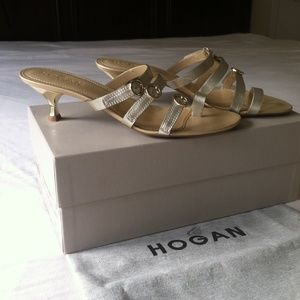 Hogan Platinum leather straps sandals