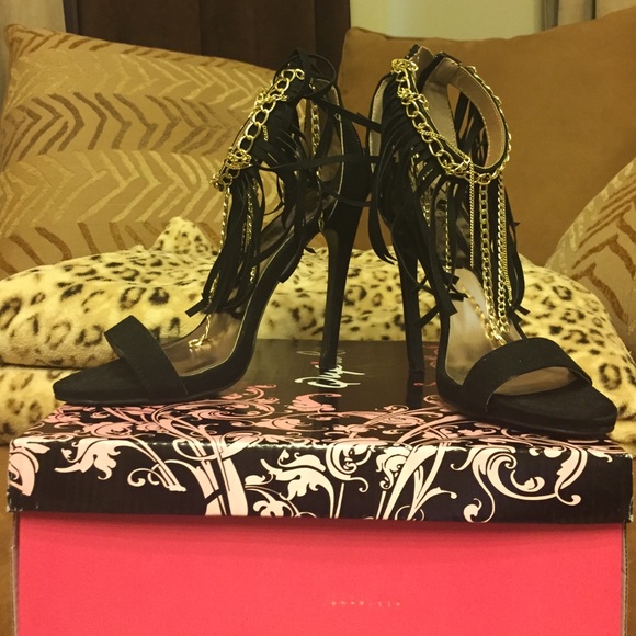 Black fringe sandals