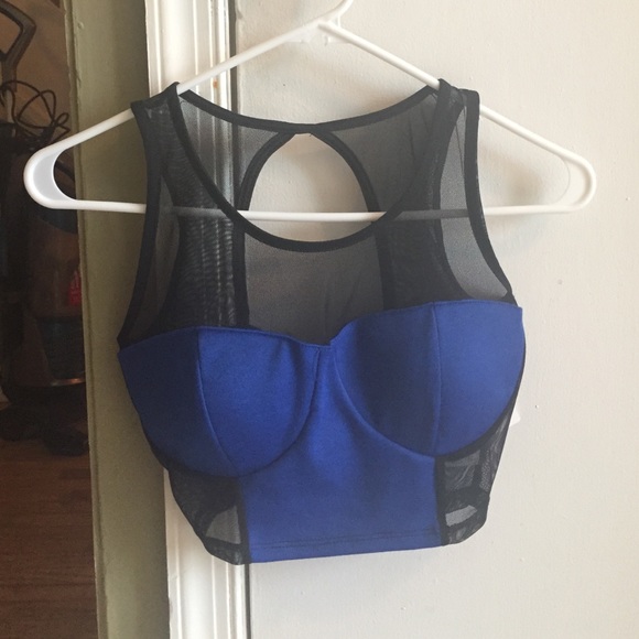 Black and blue mesh crop top - Picture 1 of 2