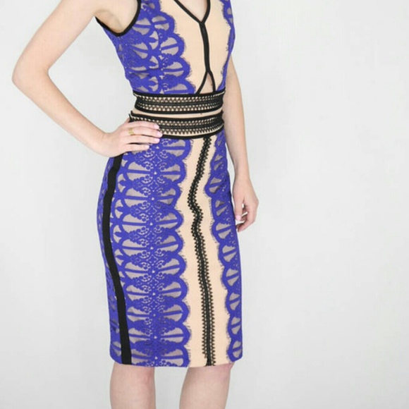 One Left! Endless Rose Nude Blue Lace Pencil Skirt - Picture 2 of 4