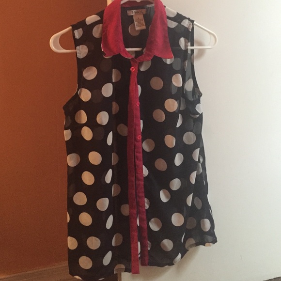 Pink and navy blue polka dot top - Picture 1 of 1