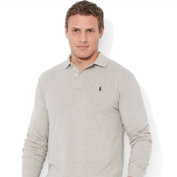 Mens Gray Long Sleeve Polo