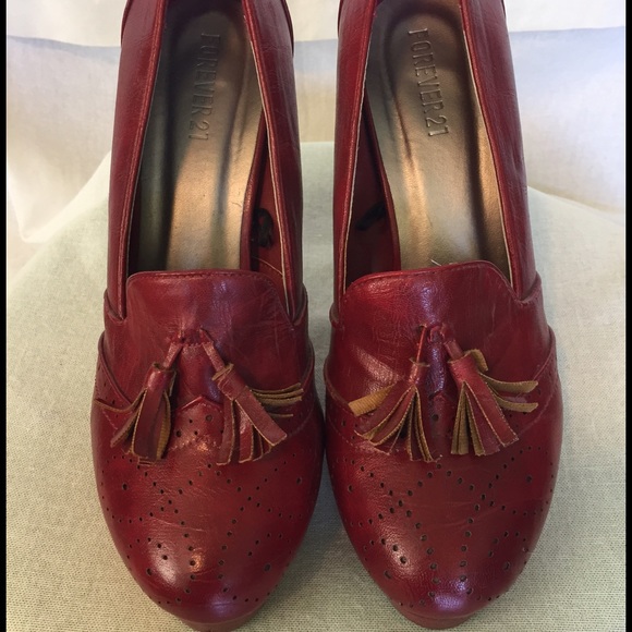 Red Loafer with Tassels Platform Hell