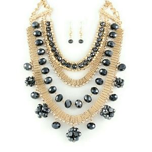 Flower Form Bib style Necklace and Earring Set