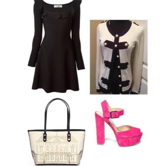 Sweaters - Navy/cream cardigan w/gold/pearl buttons