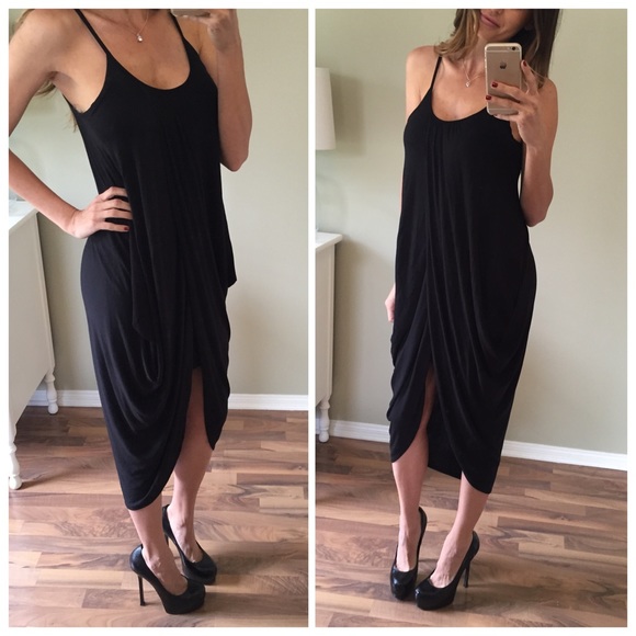 Sold | Long Black Drape Dress - Picture 3 of 4