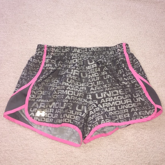 Under armour pink and grey running shorts