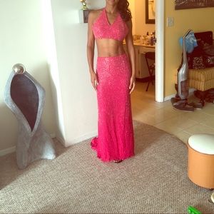 Fuschia beaded two piece dress