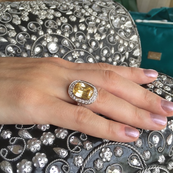 925 Sterling Silver ring yellow &white topaz