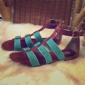 Teal and Brown Strappy Steve Madden Sandals