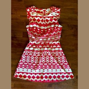 Coral & cream aztec print dress