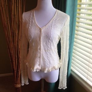 Sheer lace cardi with ruffled hem