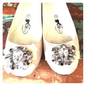 White jeweled flats