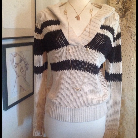 James Perse Open Stitch Stripe Cotton Hoodie - Picture 2 of 4