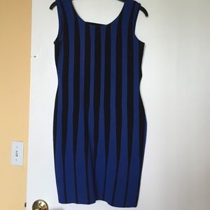 Black blue striped body con bandage dress large