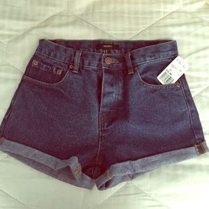 High waisted dark wash denim shorts