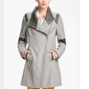 Calvin Klein Leather Inset Wool Coat