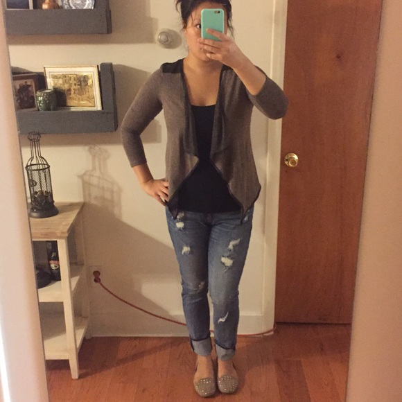 Faux leather trim cardigan - Picture 3 of 3