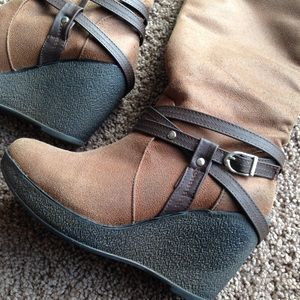 Brown Knee High Wedge Boots