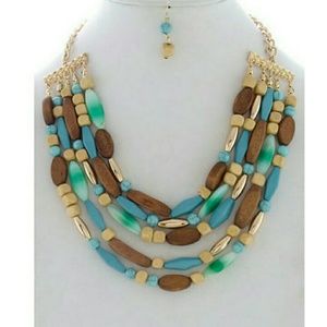 Stone Bead Layered Necklace & Earring Set