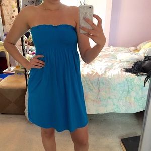 Blue strapless sundress