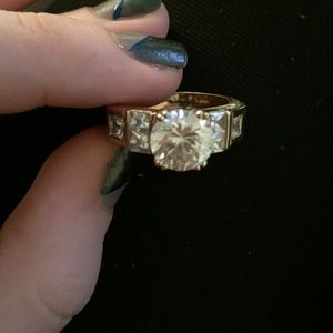 Cubic Zirconium Ring; Gold Trimming