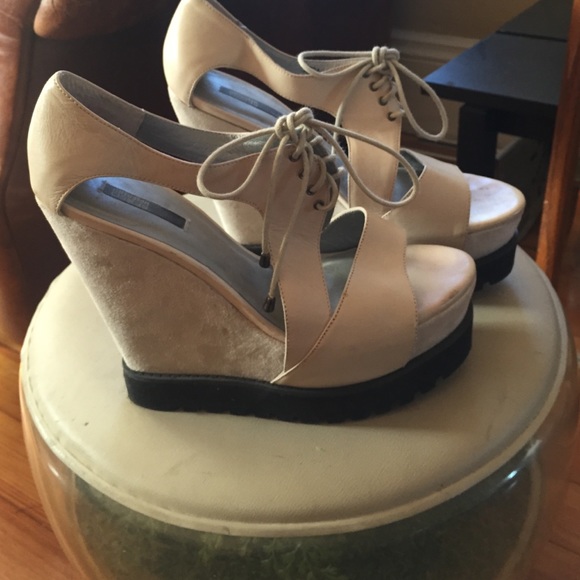 cut out lace up nude platforms!