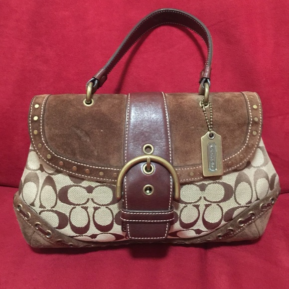 Coach Handbags - Coach Signature Handbag Brown & Tan Suede Leather