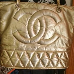 "chanel" gold metallic bag