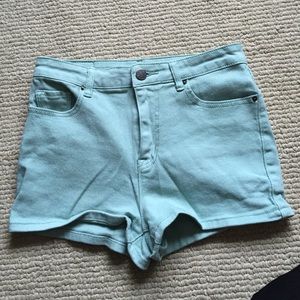 Mint green BDG denim shorts