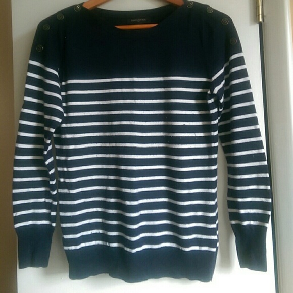 BR navy striped sweater w/ buttons shoulders sz S.