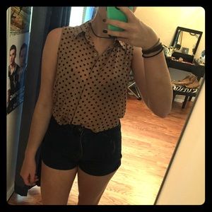 Beige Polka Dot Chiffon Button-down