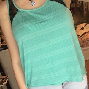 Teal With Black Lace Halter Tank